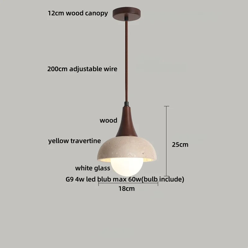 Afralia™ LED Pendant Lamp White Glass Ball Yellow Travertine Hanging Light