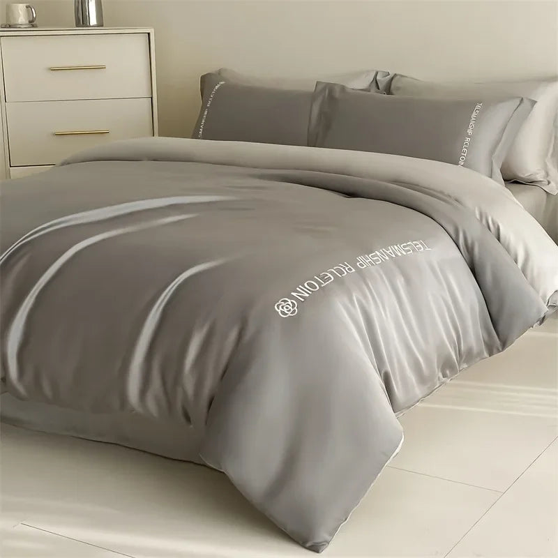 Afralia™ Cotton Embroidery Bedding Set, 4Pcs Duvet Cover Kit for Double Bed