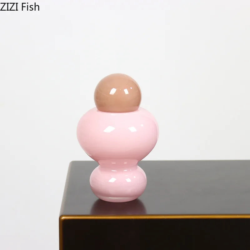 Circular Pink Glass Vase by Afralia™: Elegant Table Decor for Artificial Flowers Arrangement