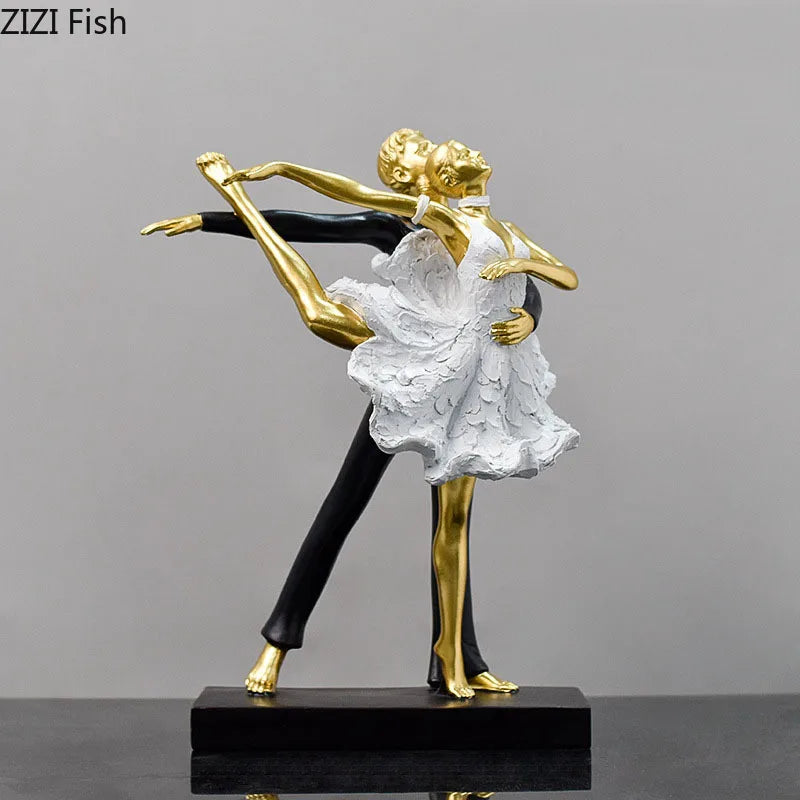 Afralia™ Golden Tango Dancer Couple Sculpture Home Decor Figurines