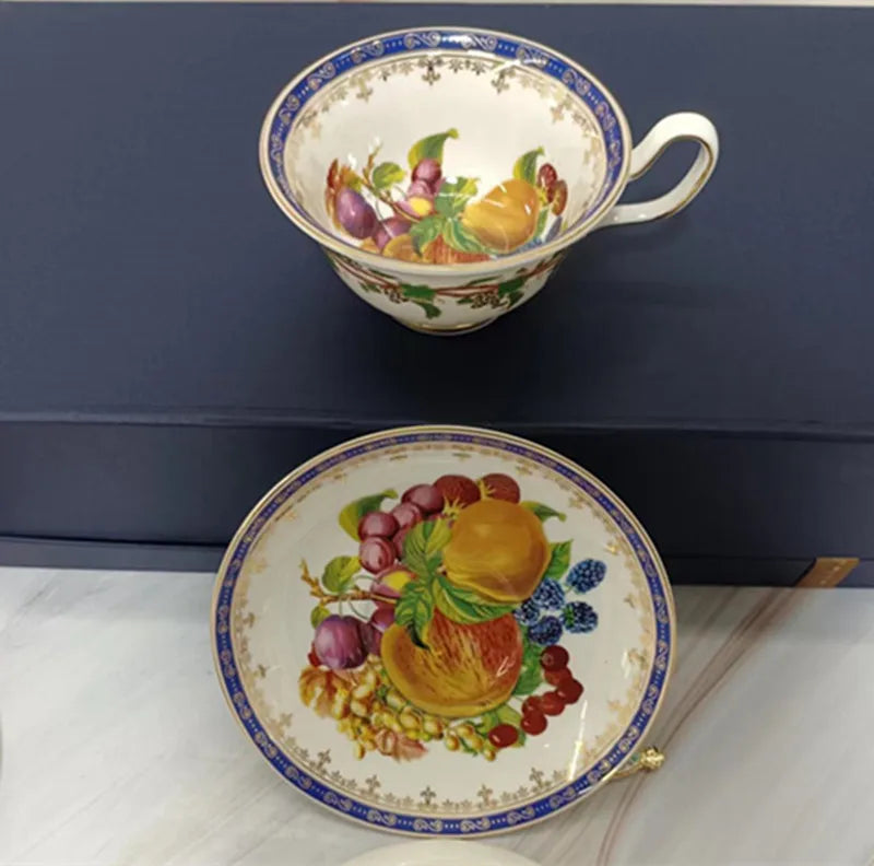 Afralia™ Ceramic Fruit Pattern Coffee Cup Set