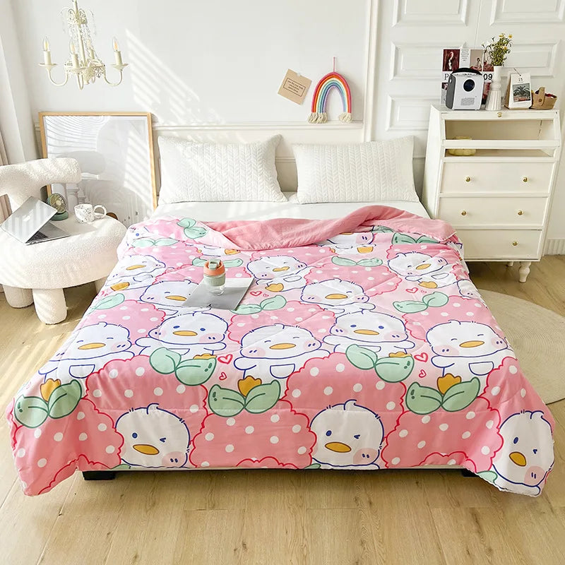 Afralia™ Cartoon Print Quilted Double Blanket for Queen Size Bed