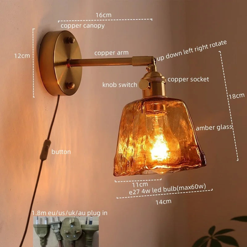 Afralia™ Modern Copper Glass LED Wall Light for Home Decor & Restaurant
