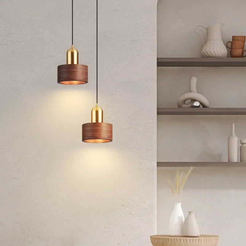 Afralia™ Nordic LED Pendant Light in Walnut Copper Finish for Bar Dining Living Room