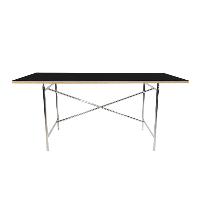 Afralia™ Stainless Steel Leg Rectangular Desk - Solid Wood Office Computer Table