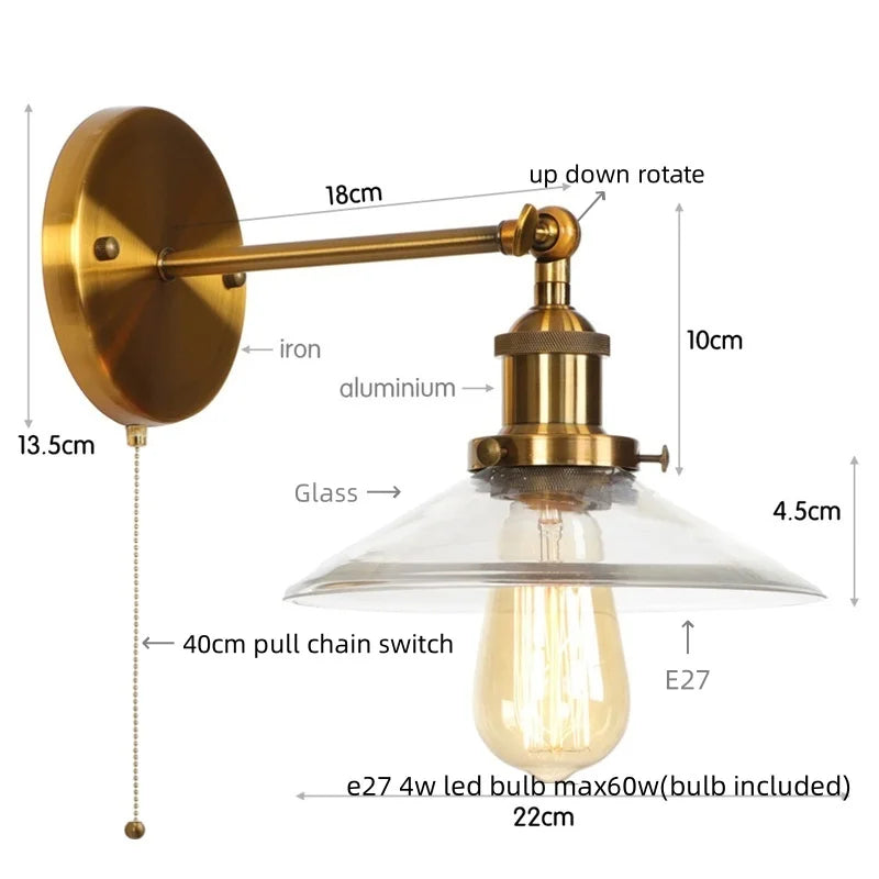 Afralia™ Vintage Industrial LED Wall Sconce with Clear Glass, Artistic Light Fixture