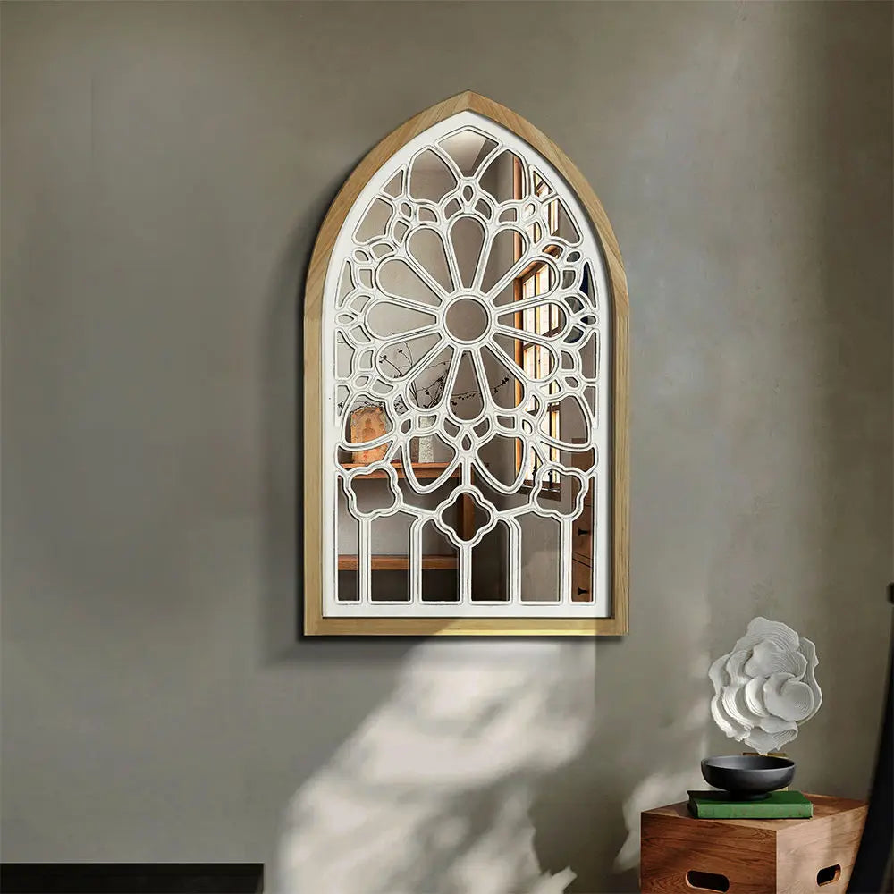 Afralia™ Gothic Rose Window Carved Mirror for Wall Decor in Living Room or Bedroom