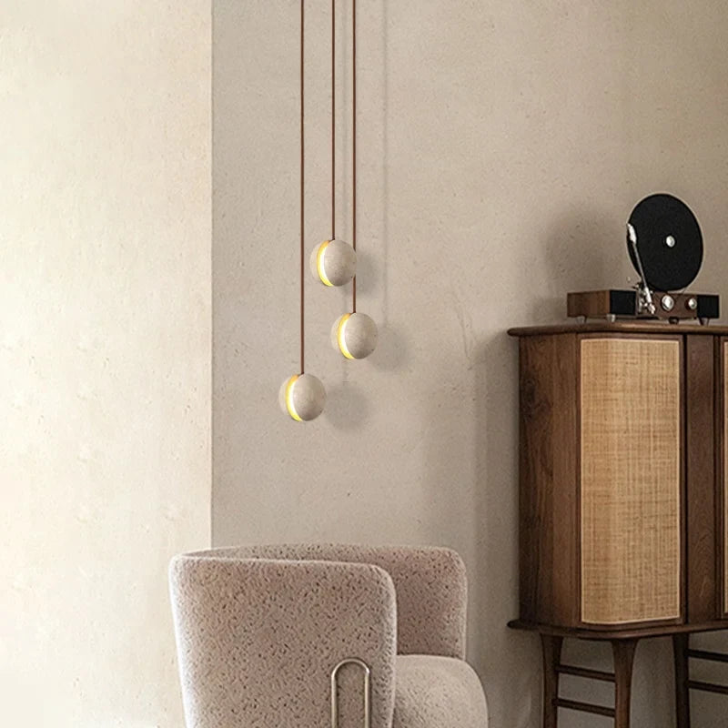 Afralia™ Stone LED Hanging Lamp Yellow Travertine Nordic Minimalism Pendant Lighting