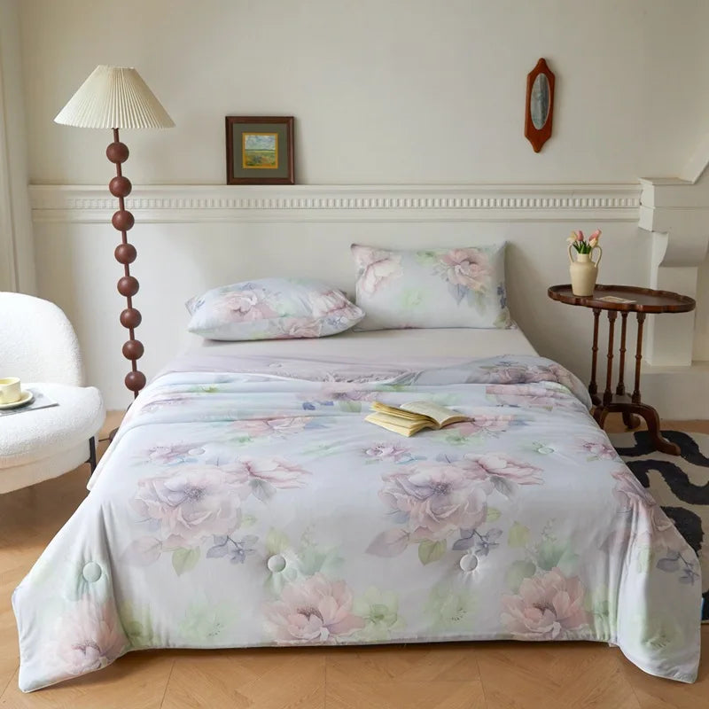 Afralia™ Knitted Cotton Print Summer Quilt, Silk Soft Blanket