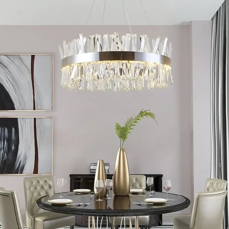 Afralia™ Modern Gold Round Crystal Chandelier Pendant Light for Home Decor