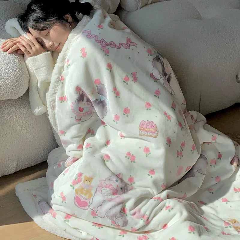 Afralia™ Korean Cartoon Plush Blanket, Soft Nap Sofa Cover for Home Dormitory