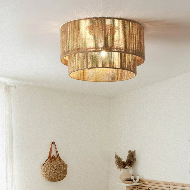 Afralia™ Retro Rope Ceiling Lamp Handmade Woven Farmhouse Light Fixture