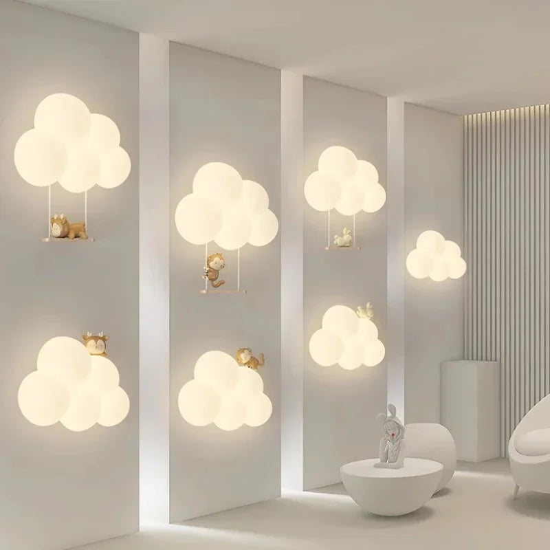 Afralia™ Kids Room LED Animal Wall Lamps - Monkey Rabbit Cloud Design