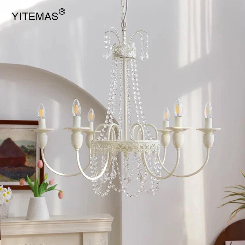 Afralia™ White Crystal Chandelier: 8-Light French Country Elegance for Living Room, Bedroom, Kitchen, Entryway