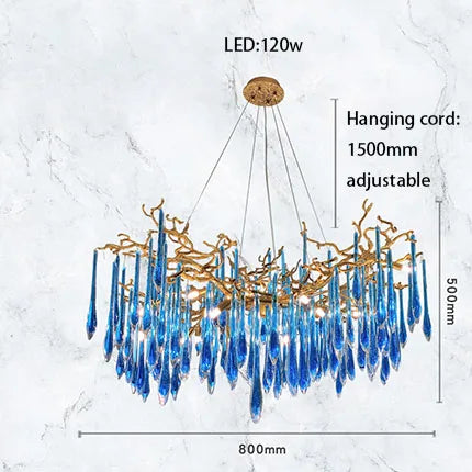 Afralia™ Classic Blue Crystal LED Hanging Chandelier for Elegant Living & Kitchen Decor