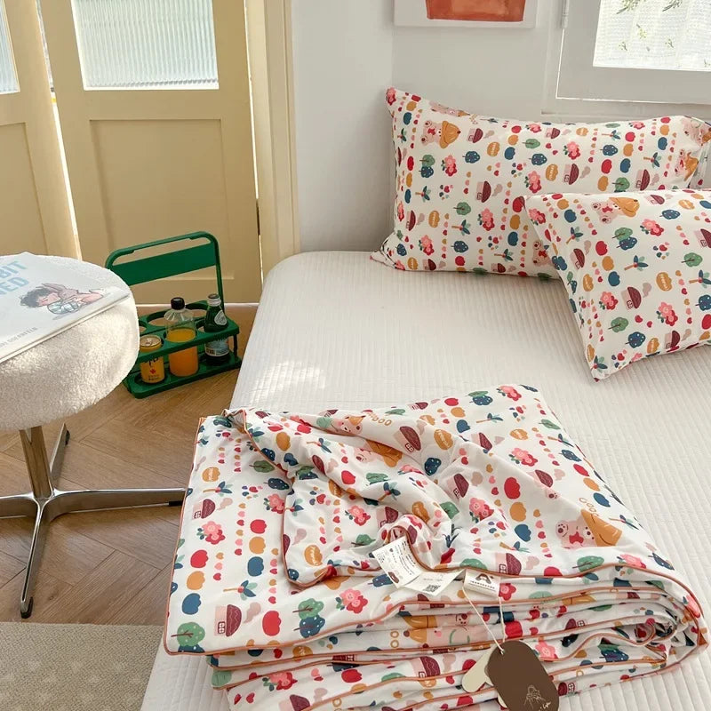 Afralia™ Cartoon Patchwork Summer Cooling Blanket Lightweight Air Condition Comforter