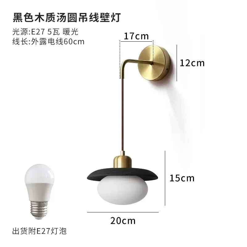 Afralia™ Vintage Black/Walnut Wood Copper Pendant Lights LED E27 Hanging Lamp