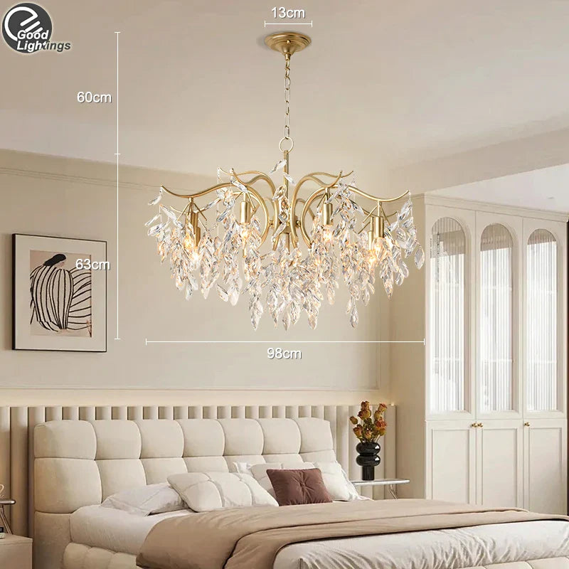 Afralia™ Gold Crystal Ceiling Chandelier for Bedroom Dining Living Room