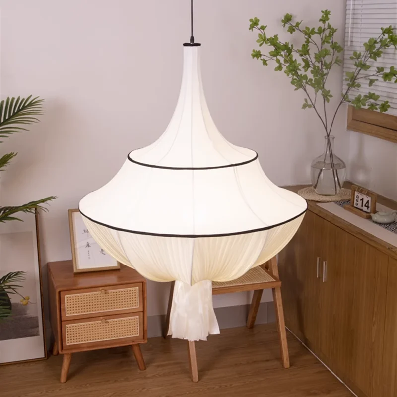 Afralia™ French Minimalist Silk Pendant Lamp for Living Room Kitchen Farmhouse