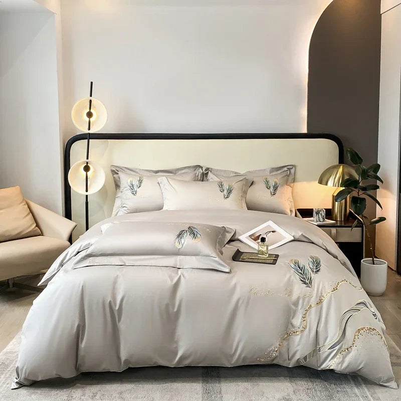 Afralia™ Cotton Embroidery Bed Linens Set: Full-Queen-King Size, Sheet, Duvet Cover, Pillowcase