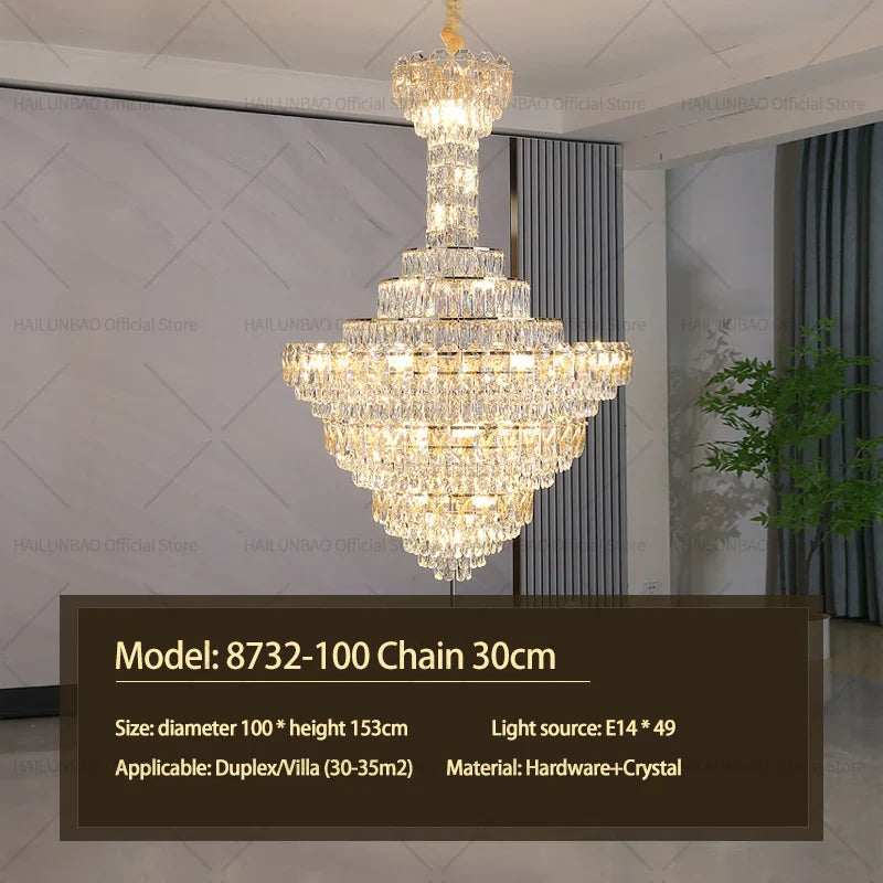Afralia™ European Crystal Chandelier for Large Living Room, Villa Hollow Hall, Staircase Floor