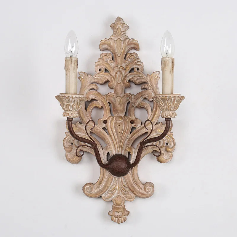 Afralia™ Elegant Solid Wood Carving Antique Wall Lamp for Home Decor