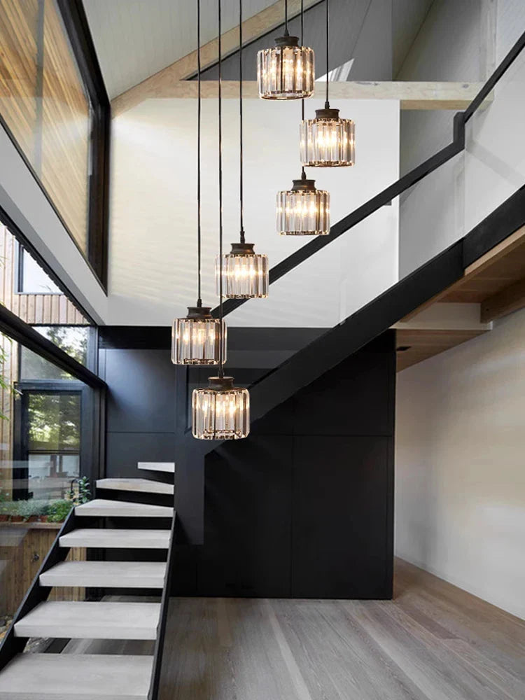 Afralia™ Crystal Staircase Pendant Lamp: Modern Luxury Interior Decoration Lighting for Home & Hotel.