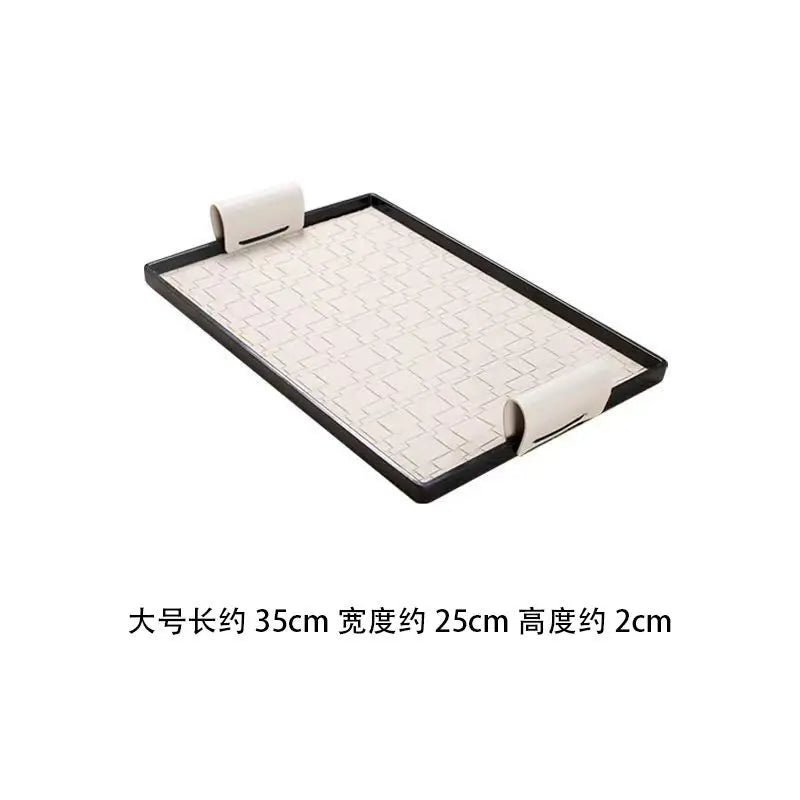 Afralia™ Woven Leather Storage Tray with Handle - Handmade Rectangle Jewelry & Dessert Display