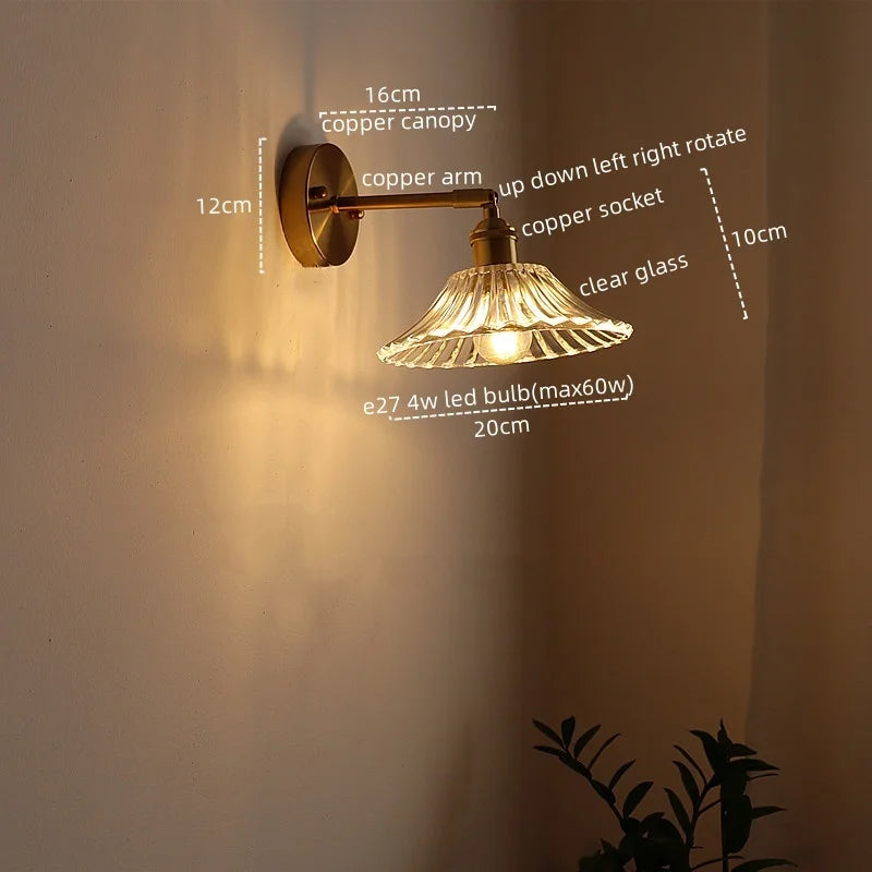 Afralia™ Glass Sconce LED Wall Lamp, Copper Nordic Bedroom Light Fixtures
