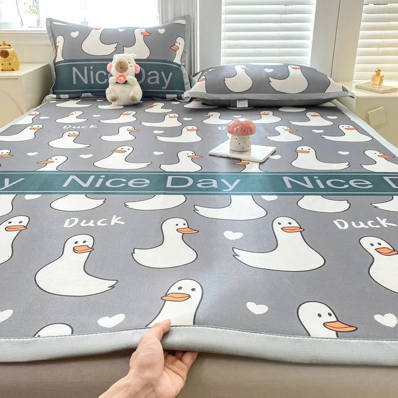 Afralia™ Summer Cartoon Printed Silky Bed Mat Set - Soft Skin-Friendly Cushion Mattresses