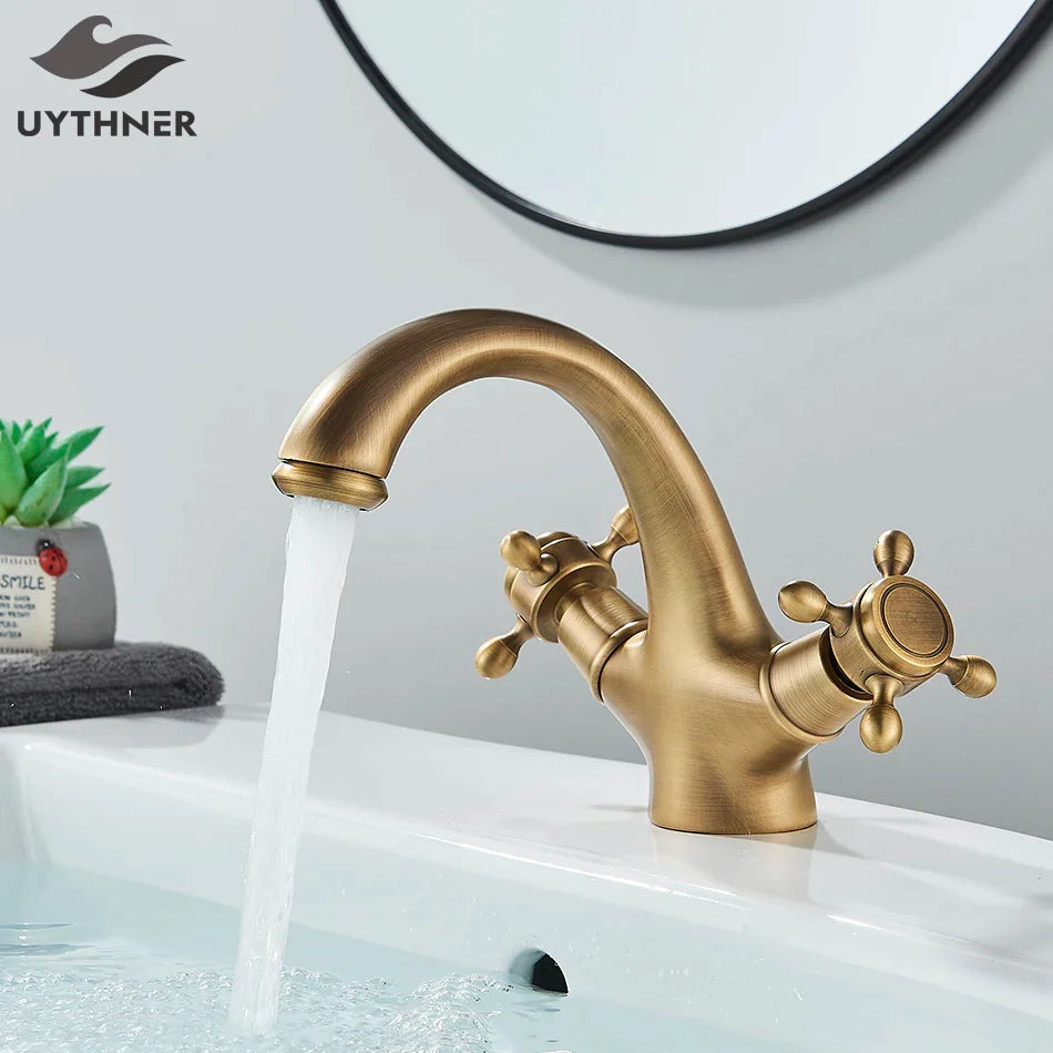 Afralia™ Antique Brass Basin Faucet: Solid Brass Single Hole Deck Mounted Mixer Tap