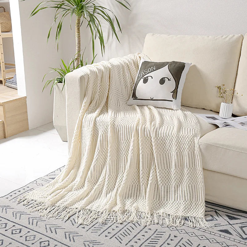 Afralia™ Chunky Knit Tassel Blanket | Vintage Farmhouse Luxury Oversized Sofa Throw