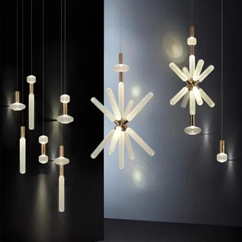 Afralia™ Glass Tubes LED Chandelier: Modern Luxury for Living Room, Bedroom, Hotel & Aisle