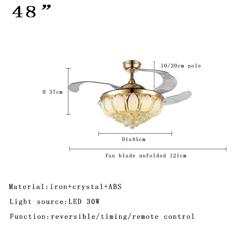 Afralia™ Crystal Ceiling Fan Light Remote Chandelier Bedroom Living Room