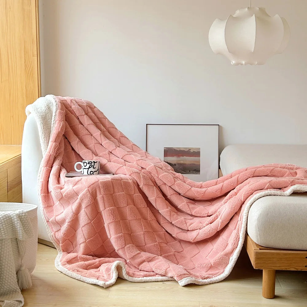Afralia™ Plaid Jacquard Lamb Fleece Blanket: Soft & Cozy Single Size for All Seasons