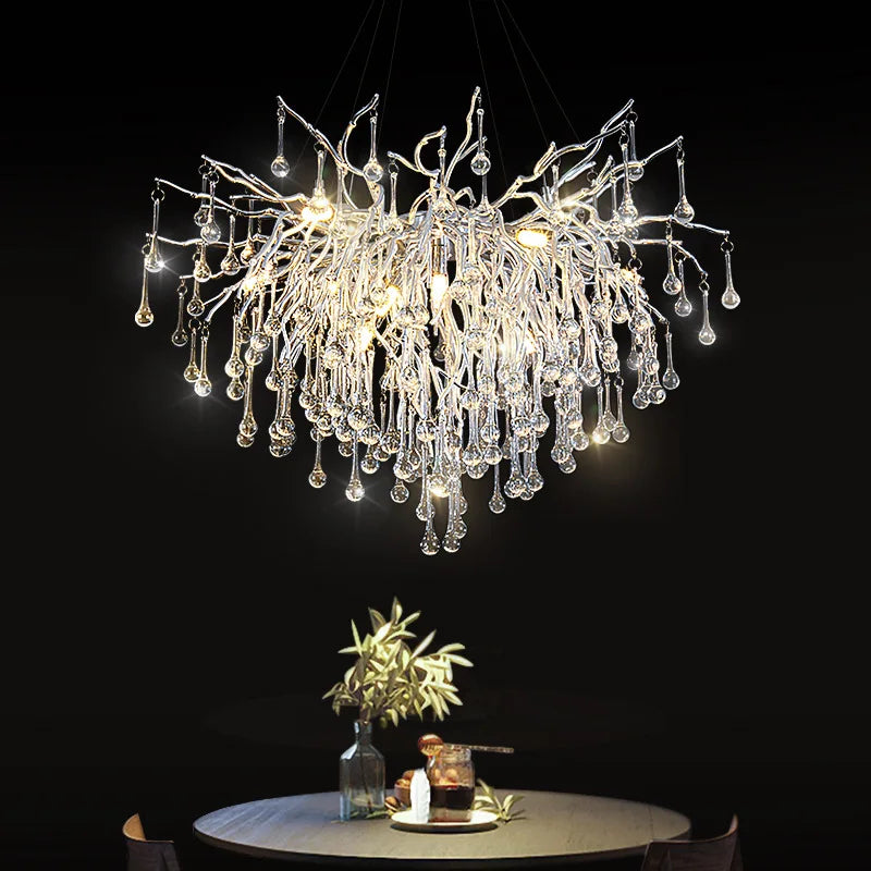 Afralia™ Crystal Water Drop Branch Chandelier LED Lighting Fixture for Hall Living Room