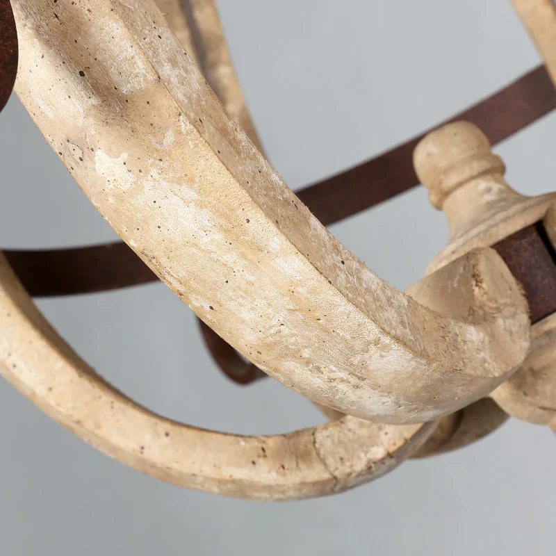 Afralia™ Rustic Wood 6-Light Pendant: White French Style Hanging Lamp for Home Decor