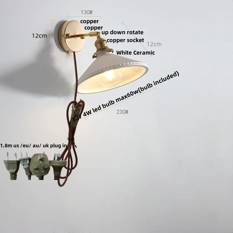 Afralia™ Ceramic LED Wall Lights | Pull Chain Switch | Bedroom Mirror Fixture