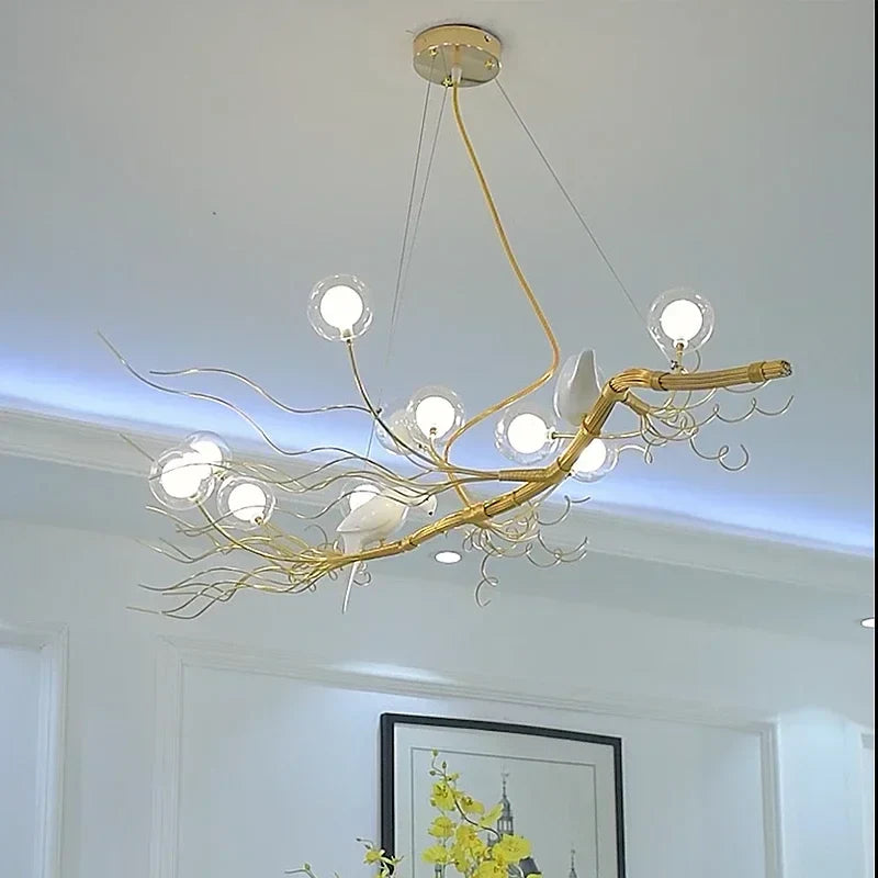 Afralia™ Bird Nest LED Chandelier: Retro Iron Branch Pendant Lighting for Dining Room