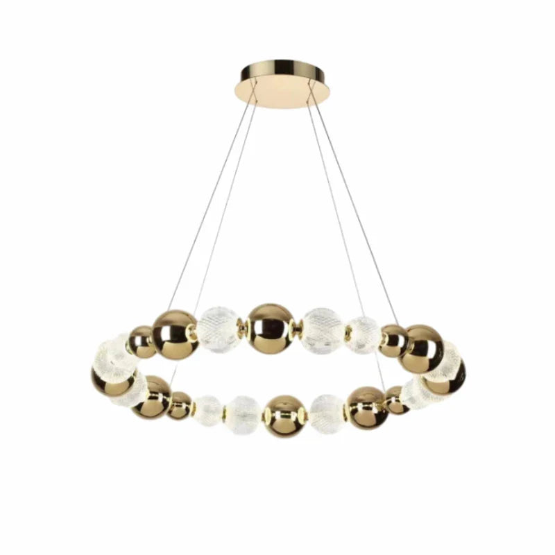 Afralia™ White Acrylic Ball LED Chandelier with Gold Ring, Adjustable Wires for Various Spaces