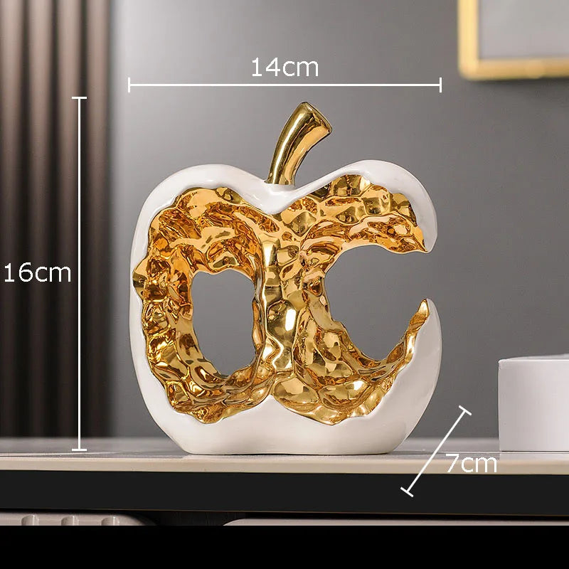 Afralia™ Ceramic Apple Sculpture Desk Decoration - Gold-plated Hollow Out Craft, Room Aesthetic Ornament