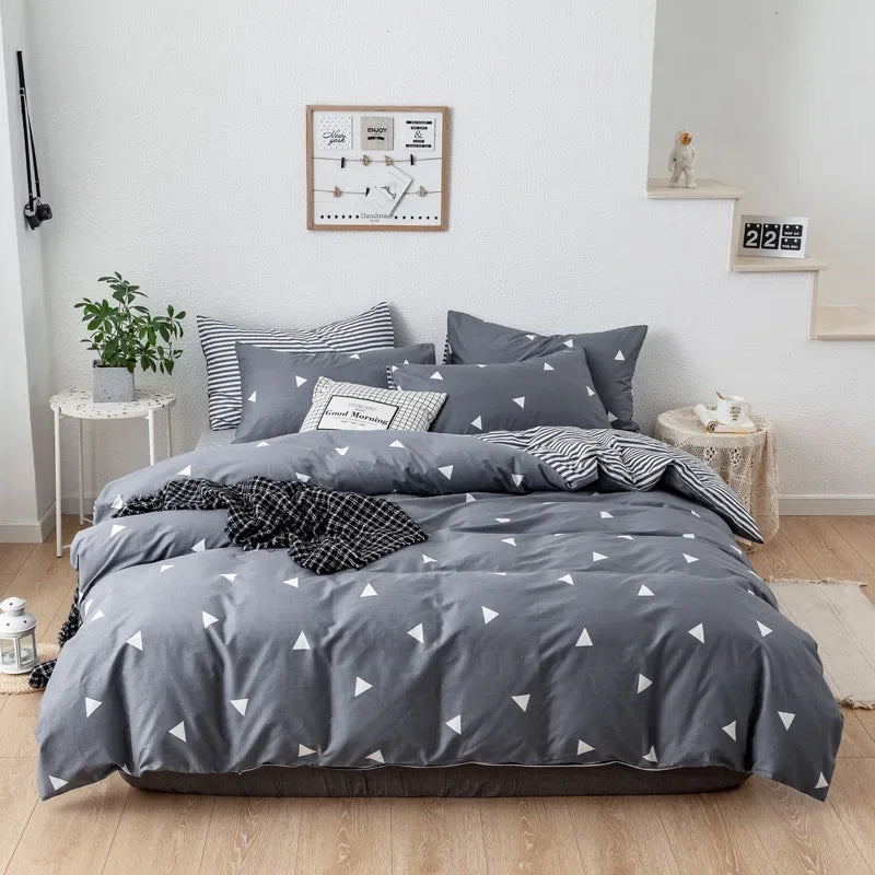 Afralia™ Flowers Print Cotton King Size Bedding Set, Soft & Comfortable Duvet Cover Set