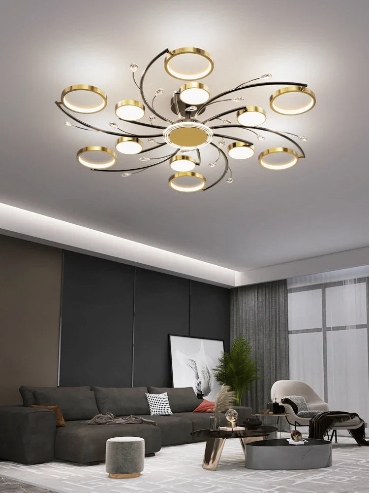 Afralia™ Gold Aluminum LED Chandelier with K9 Crystal, Luxury Pendant Lights for Home Décor