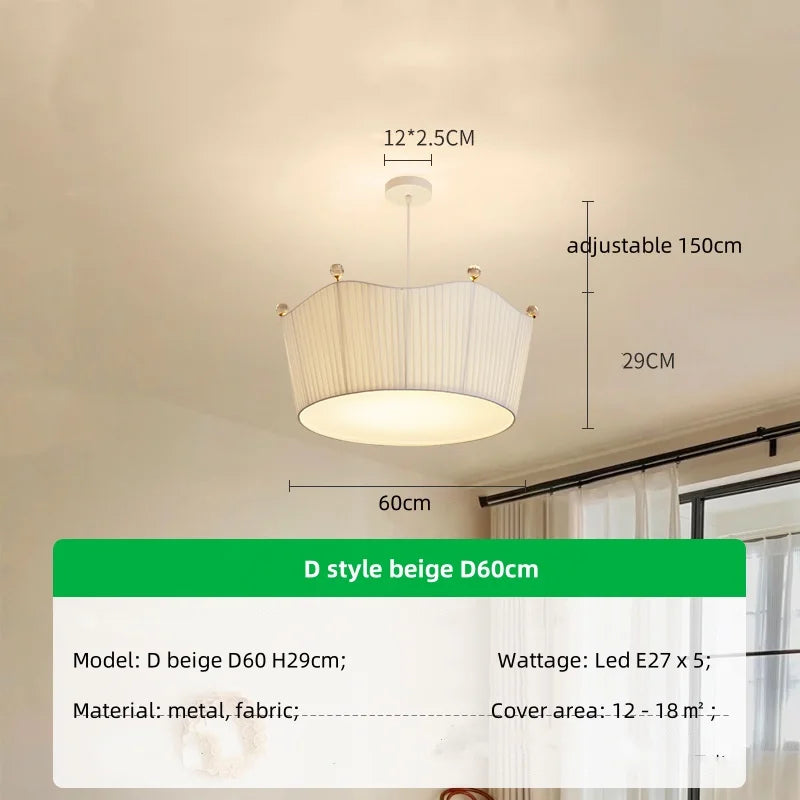 Afralia™ Nordic Fabric LED Chandelier Minimalism Pendant Light for Bedroom Dining Room