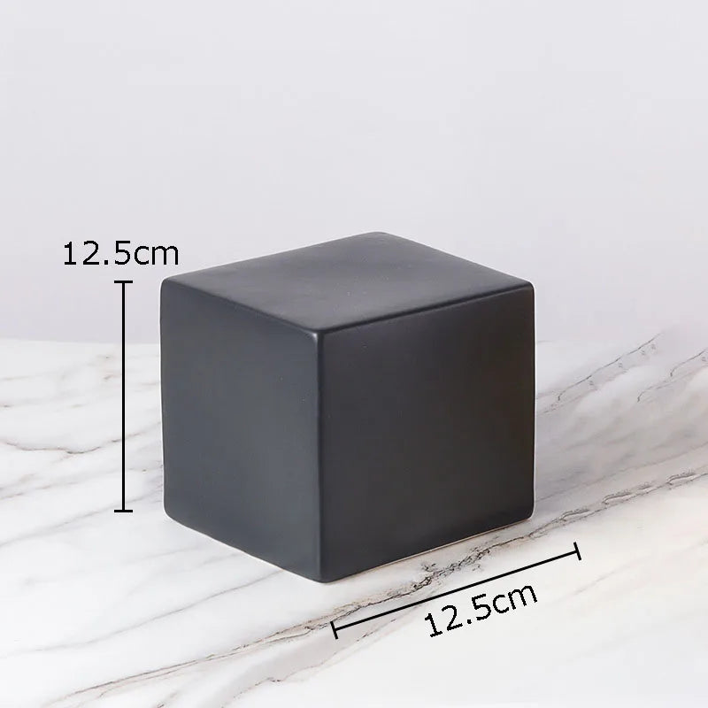 Afralia™ Cube Round Statue Decor Ceramic Ornament Sculpture Artwork for Desk & Room