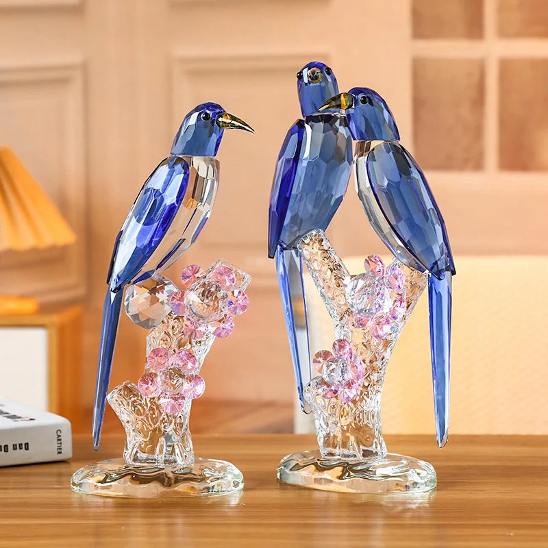 Afralia™ Crystal Psittacula Stained Glass Bird Sculpture Home Decor Figurine