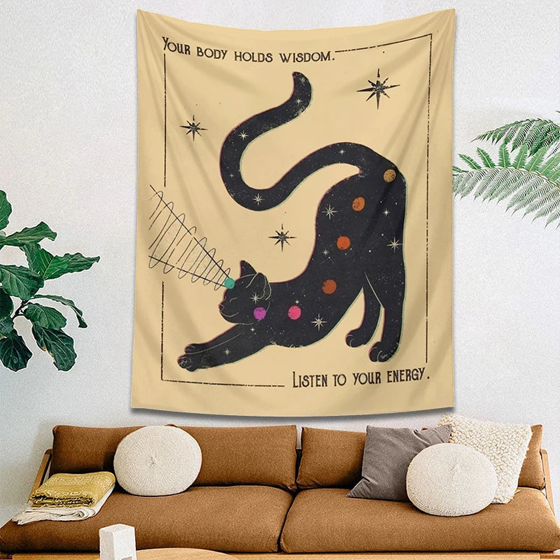 Boho Tarot Cat Tapestry for Kids Room Decor by Afralia™