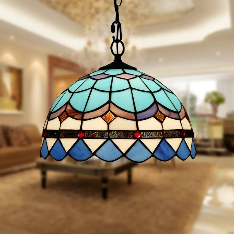 Afralia™ Retro Tiffany Chandelier Stained Glass Hanging Light for Living Room & Bedroom