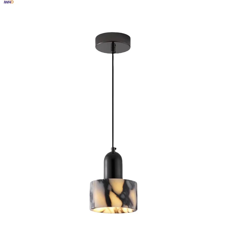 Afralia™ Luxury Black Iron LED Pendant Lights Stone Wire Adjustable Hang Lamp