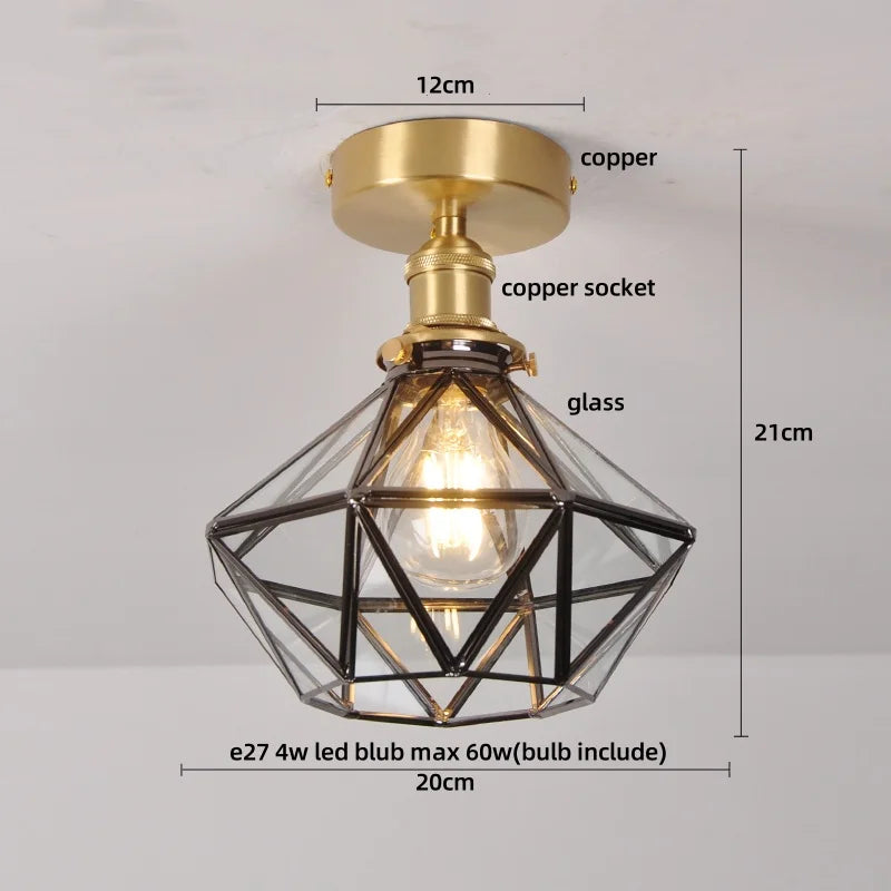Afralia™ Wood Ball LED Ceiling Lamp Vintage Loft Copper Canopy Light